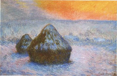 Meules de foin au coucher du soleil, effet de neige - Claude Monet